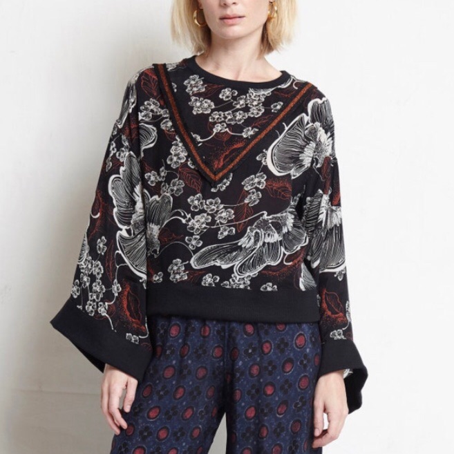 Warm Nyc Bell Sleeve Poppy Print Top